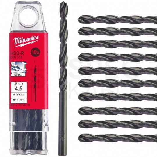 Zestaw wierteł do metalu HSS-R walcowane 4,5x80mm 10szt. MILWAUKEE