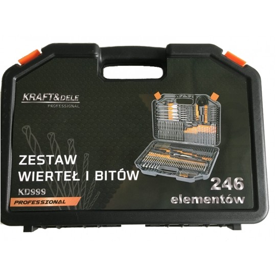 Zestaw wierteł (HSS), bitów i otwornic 246szt. w walizce Kraft&Dele KD999