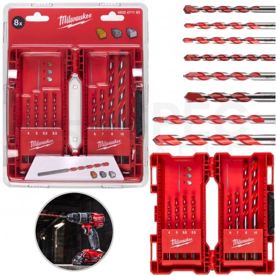 Zestaw wierteł udarowych do betonu, cegły PREMIUM 4-10mm w kasecie 8szt HDB MILWAUKEE