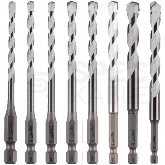 Zestaw wierteł uniwersalnych do betonu, cegły, kamienia 4-12mm w kasecie 8szt Shockwave Impact Duty MILWAUKEE