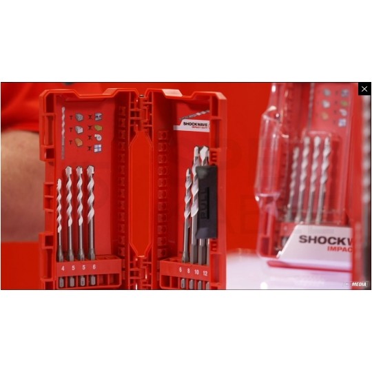 Zestaw wierteł uniwersalnych do betonu, cegły, kamienia 4-12mm w kasecie 8szt Shockwave Impact Duty MILWAUKEE