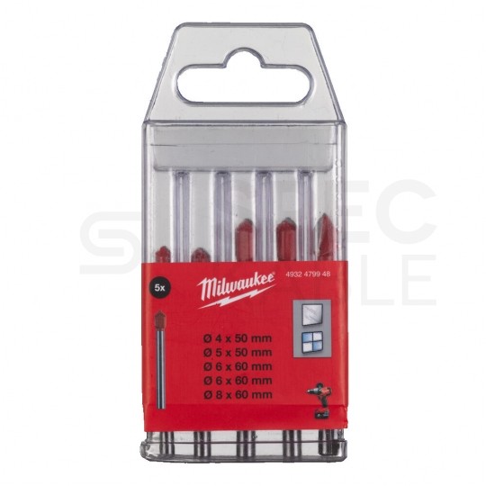 Zestaw wierteł widiowych do szkła, płytek i ceramiki 4-8mm 5szt. MILWAUKEE
