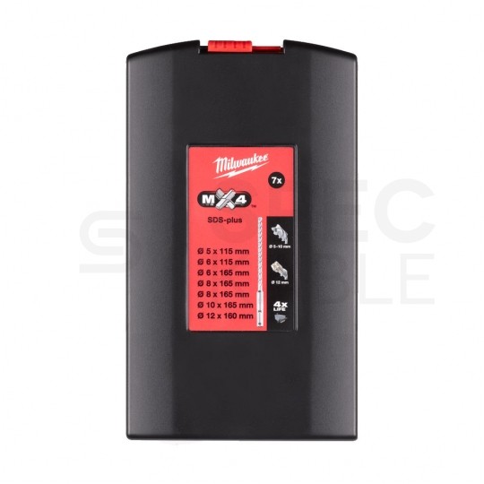 Zestaw wiertła do betonu SDS-PLUS 7 sztuk fi.5-12mm MX4 MILWAUKEE