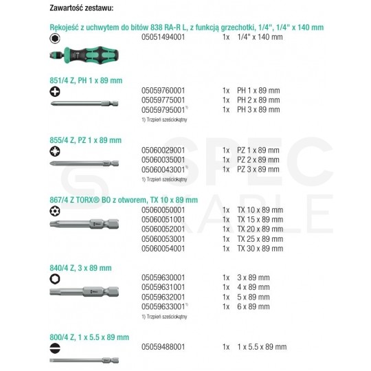 Zestaw wkrętaków 17 sztuk: rękojeść z funkcją grzechotki + 16 trzpieni Kraftform Kompakt Vario RA-R 1 Kraftform WERA