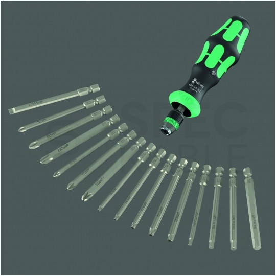 Zestaw wkrętaków 17 sztuk: rękojeść z funkcją grzechotki + 16 trzpieni Kraftform Kompakt Vario RA-R 1 Kraftform WERA