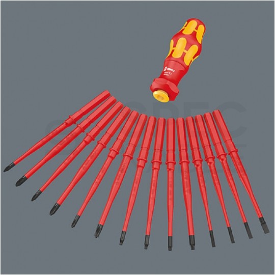 Zestaw wkrętaków 2 rękojeści + 14 trzpieni 1000V VDE WERA Kraftform Kompakt Turbo