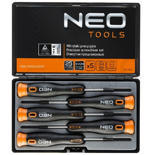 Zestaw wkrętaków 5 sztuk: 3x płaskie PŁ + 2x krzyżowe PH + walizka NEO 04-225