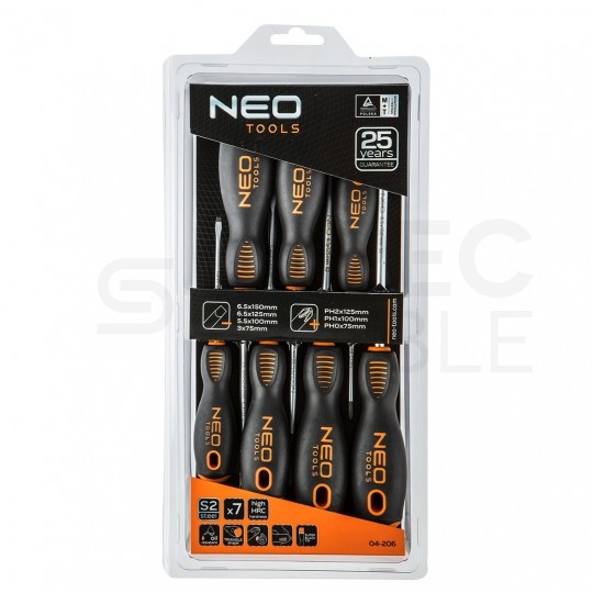 Zestaw wkrętaków 7 sztuk: 4x płaskie PŁ + 3x krzyżowe PH NEO 04-206