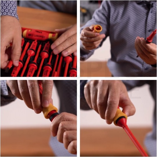 Zestaw wkrętaków izolowanych dla elektryka 12 sztuk: rękojeść + 6x płaskie PŁ + 2x krzyżowe PH + 1x PZ + 3x gwiazdkowe TX + walizka 1kV VDE FELO