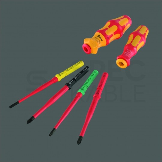 Zestaw wkrętaków izolowanych dla elektryka 24 sztuki: 2x rękojeść + 4x płaskie PŁ + 4x krzyżowe PH + 2x PZ/S + 4x gwiazdkowe TX + etui 1kV + szczypce KNIPEX 08 26 185 VDE Kompakt Take it easy WERA