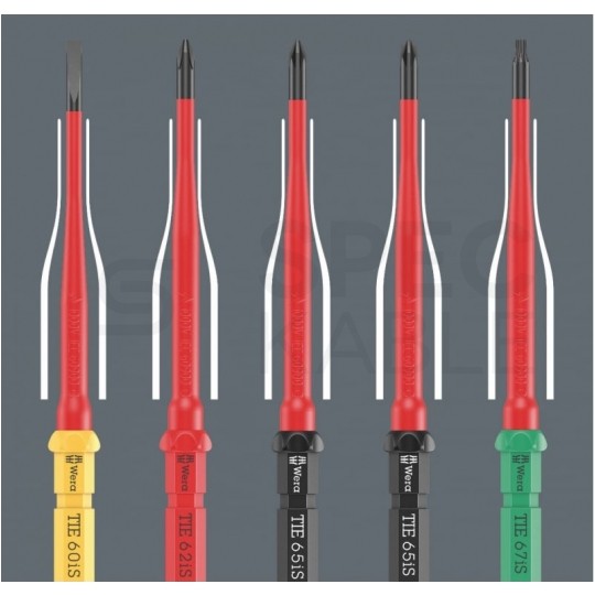 Zestaw wkrętaków izolowanych dla elektryka 24 sztuki: 2x rękojeść + 5x płaskie PŁ + 2x krzyżowe PH + 1x PZ + 1x PH/S + 1x PH/Z + 7x gwiazdkowe TX + 1x HEX + etui 1kV VDE Kompakt Take it easy WERA