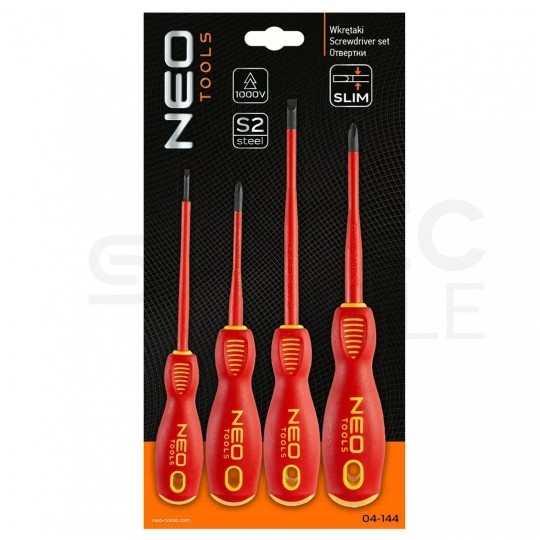 Zestaw wkrętaków izolowanych dla elektryka 4 sztuki: 2x płaskie PŁ + 2x krzyżowe PH 1kV VDE SLIM NEO 04-144