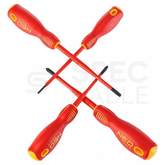 Zestaw wkrętaków izolowanych dla elektryka 4 sztuki: 2x płaskie PŁ + 2x krzyżowe PH 1kV VDE SLIM NEO 04-144