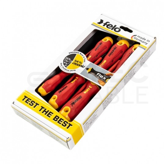 Zestaw wkrętaków izolowanych dla elektryka 6 sztuk: 4x płaskie PŁ + 2x krzyżowe PH 1kV VDE FELO Ergonic