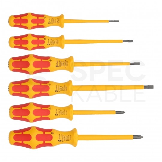 Zestaw wkrętaków izolowanych dla elektryka 6 sztuk: 4x płaskie PŁ + 2x krzyżowe PH 1kV VDE Kraftform WERA