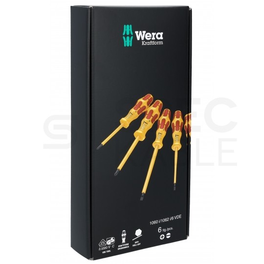 Zestaw wkrętaków izolowanych dla elektryka 6 sztuk: 4x płaskie PŁ + 2x krzyżowe PH 1kV VDE Kraftform WERA