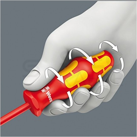 Zestaw wkrętaków izolowanych dla elektryka 7 sztuk: 4x płaskie PŁ + 2x krzyżowe PH + próbnik + wieszak 1kV VDE Kraftform Seria 100 WERA