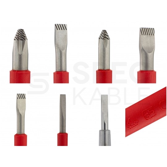 Zestaw wkrętaków izolowanych dla elektryka 7 sztuk: 4x płaskie PŁ + 2x krzyżowe PH + próbnik + wieszak 1kV VDE Kraftform Seria 100 WERA