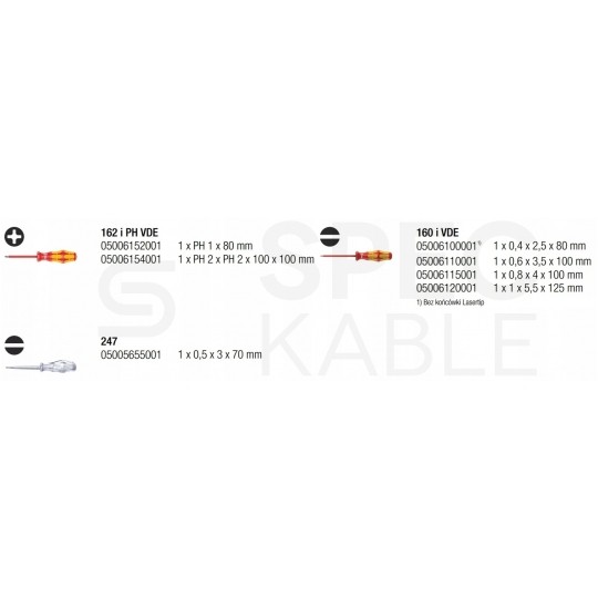 Zestaw wkrętaków izolowanych dla elektryka 7 sztuk: 4x płaskie PŁ + 2x krzyżowe PH + próbnik + wieszak 1kV VDE Kraftform Seria 100 WERA