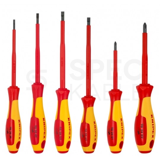 Zestaw Wkrętaków izolowanych VDE 1kV dla elektryka Komplet 6szt. (4xPłaski + 2xPH) KNIPEX 00 20 12 V01
