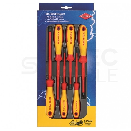 Zestaw Wkrętaków izolowanych VDE 1kV dla elektryka Komplet 6szt. (4xPłaski + 2xPH) KNIPEX 00 20 12 V01