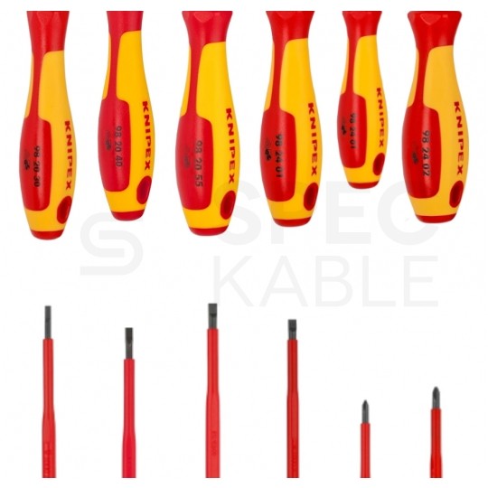Zestaw Wkrętaków izolowanych VDE 1kV dla elektryka Komplet 6szt. (4xPłaski + 2xPH) KNIPEX 00 20 12 V01