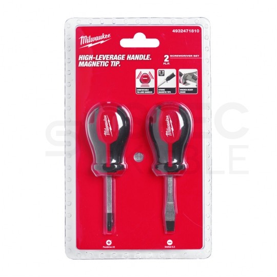 Zestaw wkrętaków krótkich magnetycznych: krzyżakowy PZ2x45 + płaski SL6,5x45 MILWAUKEE