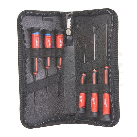 Zestaw wkrętaków precyzyjnych 6 sztuk: 4x płaskie PŁ + 2x krzyżakowe PH + etui MILWAUKEE
