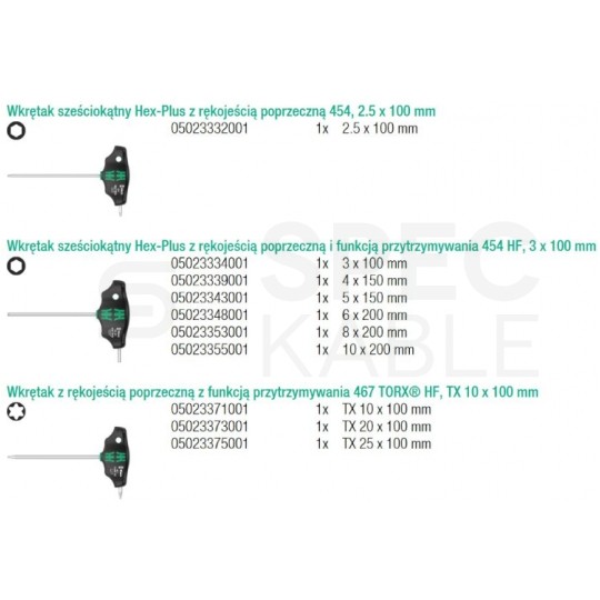 Zestaw wkrętakow rowerowych uniwersalnych z rękojeścią poprzeczną 10 elementów Bicycle Set 6 WERA