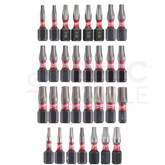 Zestaw wytrzymałych udarowych bitów nasadek TORX 32 szt Shockwave Impact Duty Milwaukee