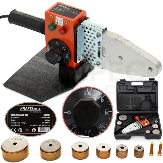 Zgrzewarka sieciowa 230V 1500W do rur z tworzyw sztucznych PCV PP max. 63mm w zestawie z akcesoriami i walizką Kraft&Dele KD3071