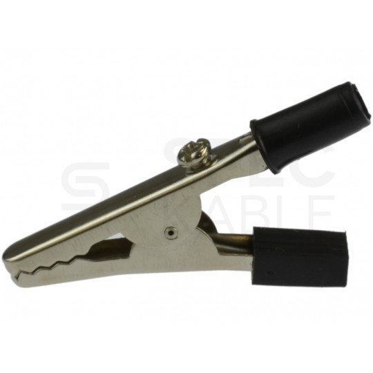 Złącze typu Krokodyl izolowane czarne z gniazdem na wtyk BANANOWY