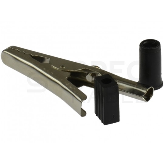 Złącze typu Krokodyl izolowane czarne z gniazdem na wtyk BANANOWY