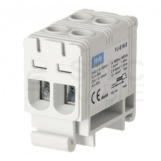 Złączka szynowa 2-torowa Al/Cu 1,5-16mm2 na TH35 szary FJ-E16/2 HEDO