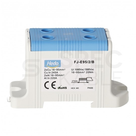Złączka szynowa 2-torowa Al/Cu 16-95mm2 na TH35 niebieski FJ-E95/2/B HEDO