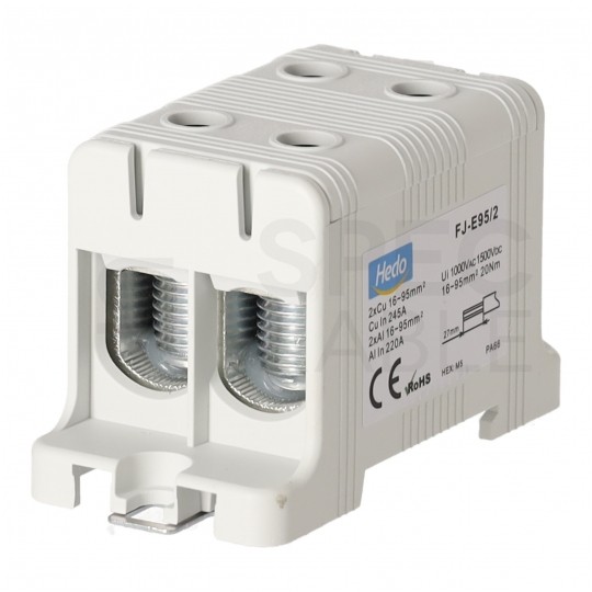Złączka szynowa 2-torowa Al/Cu 16-95mm2 na TH35 szary FJ-E95/2 HEDO