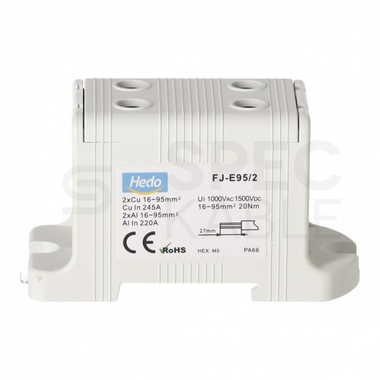 Złączka szynowa 2-torowa Al/Cu 16-95mm2 na TH35 szary FJ-E95/2 HEDO