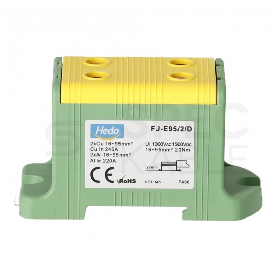 Złączka szynowa 2-torowa Al/Cu 16-95mm2 na TH35 żółto-zielony FJ-E95/2/D HEDO