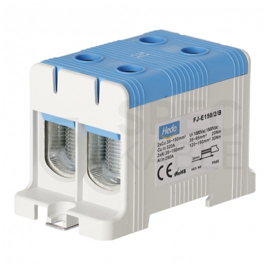 Złączka szynowa 2-torowa Al/Cu 35-150mm2 na TH35 niebieski FJ-E150/2/B HEDO