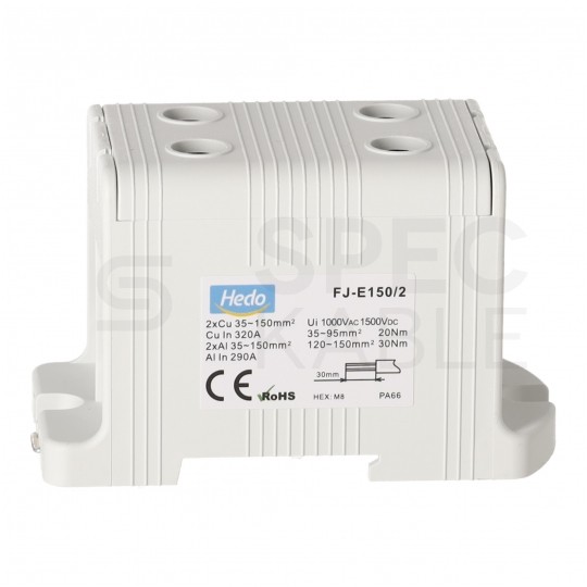 Złączka szynowa 2-torowa Al/Cu 35-150mm2 na TH35 szary FJ-E150/2 HEDO