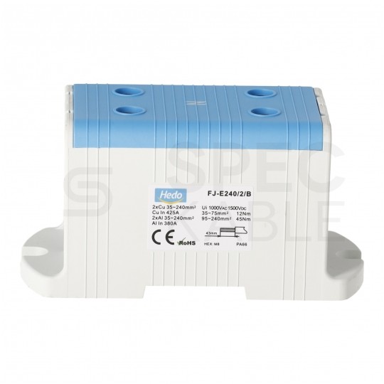 Złączka szynowa 2-torowa Al/Cu 35-240mm2 na TH35 niebieski FJ-E240/2/B HEDO