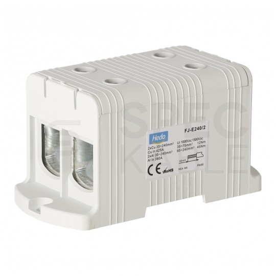 Złączka szynowa 2-torowa Al/Cu 35-240mm2 na TH35 szary FJ-E240/2 HEDO