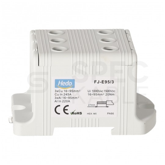 Złączka szynowa 3-torowa Al/Cu 16-95mm2 na TH35 szary FJ-E95/3 HEDO