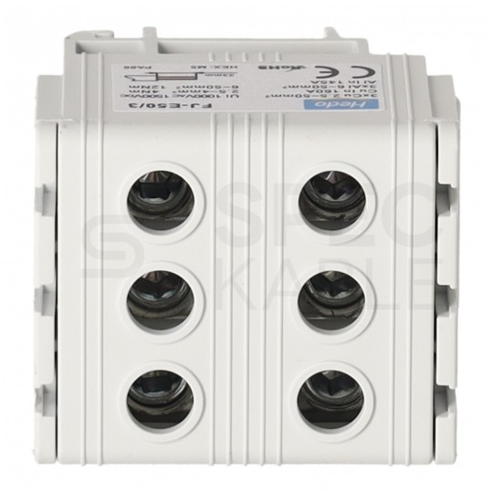 Złączka szynowa 3-torowa Al/Cu 2,5-50mm2 na TH35 szary FJ-E50/3 HEDO