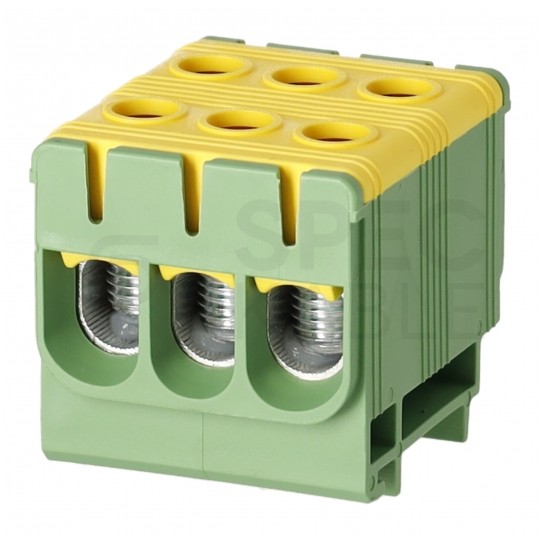 Złączka szynowa 3-torowa Al/Cu 2,5-50mm2 na TH35 żółto-zielony FJ-E50/3/D HEDO