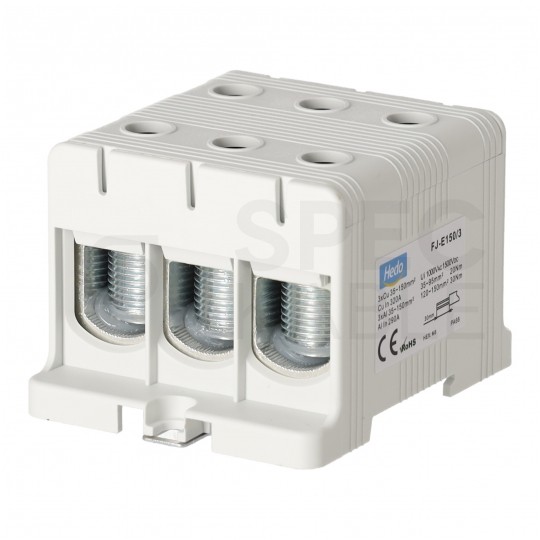 Złączka szynowa 3-torowa Al/Cu 35-150mm2 na TH35 szary FJ-E150/3 HEDO