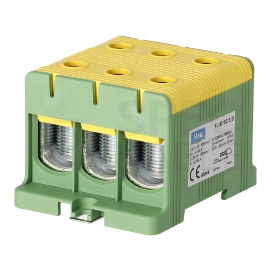 Złączka szynowa 3-torowa Al/Cu 35-150mm2 na TH35 żółto-zielony FJ-E150/3/D HEDO