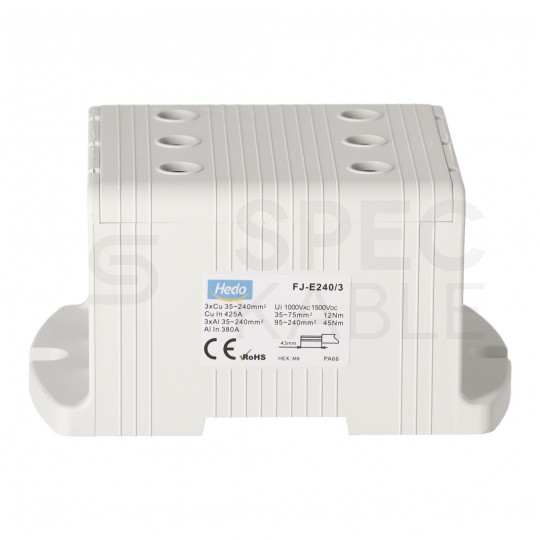 Złączka szynowa 3-torowa Al/Cu 35-240mm2 na TH35 szary FJ-E240/3 HEDO