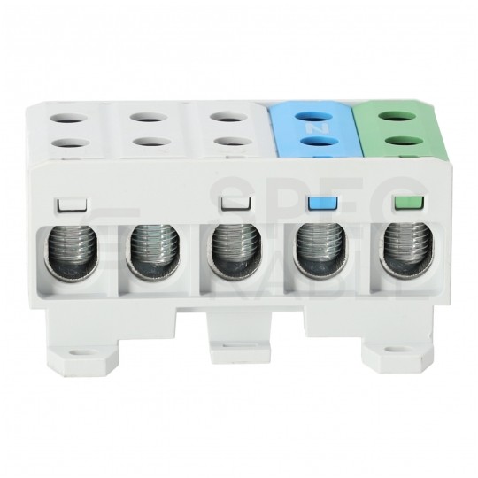 Złączka szynowa 5-torowa Al/Cu 2,5-50mm2 na TH35 kolorowa (3x szara, 1x niebieska, 1x zielona) FJ-E50/5 HEDO