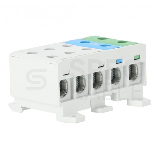 Złączka szynowa 5-torowa Al/Cu 2,5-50mm2 na TH35 kolorowa (3x szara, 1x niebieska, 1x zielona) FJ-E50/5 HEDO